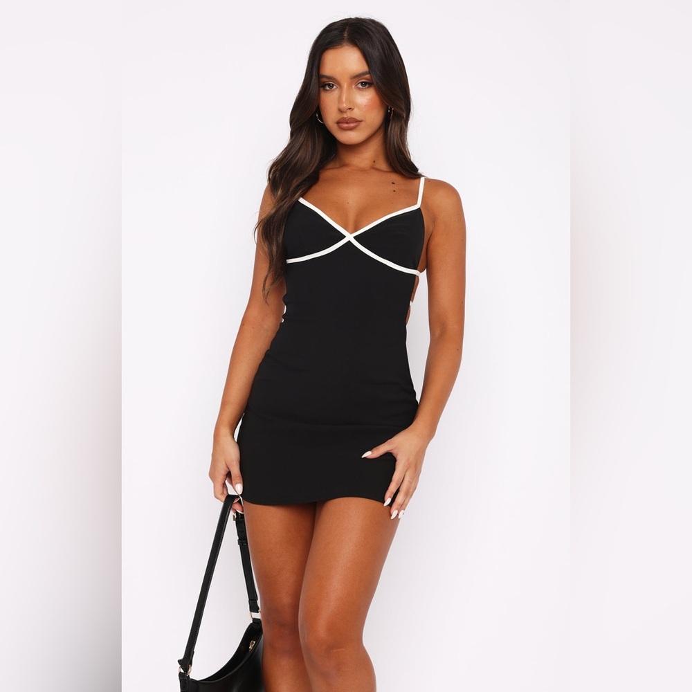 White Fox Boutique Black Mini Dress with White Trim